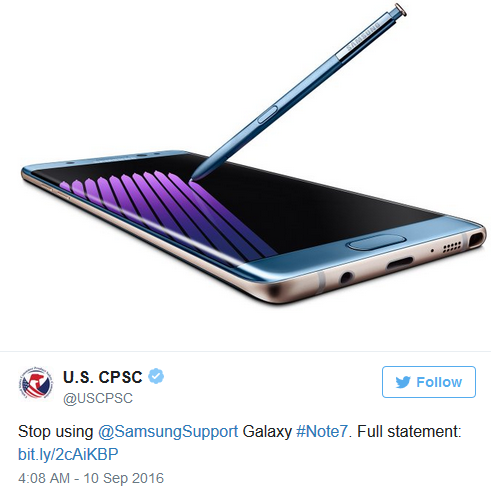 Suruhanjaya Keselamatan USA Melarang Penggunaan Galaxy Note 7