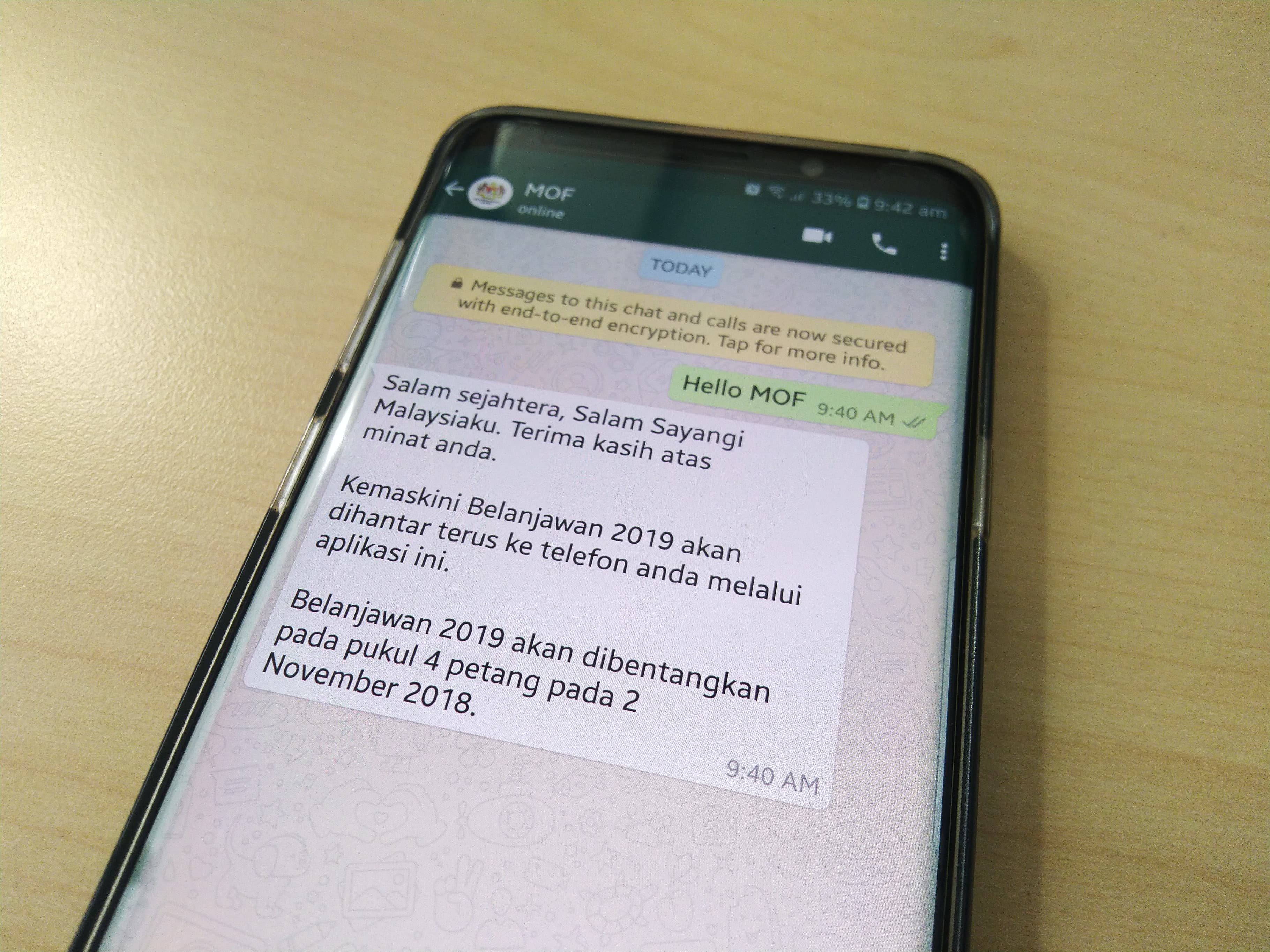 Anda Boleh Ikuti Perkembangan Belanjawan 2019 Langsung Dari WhatsApp