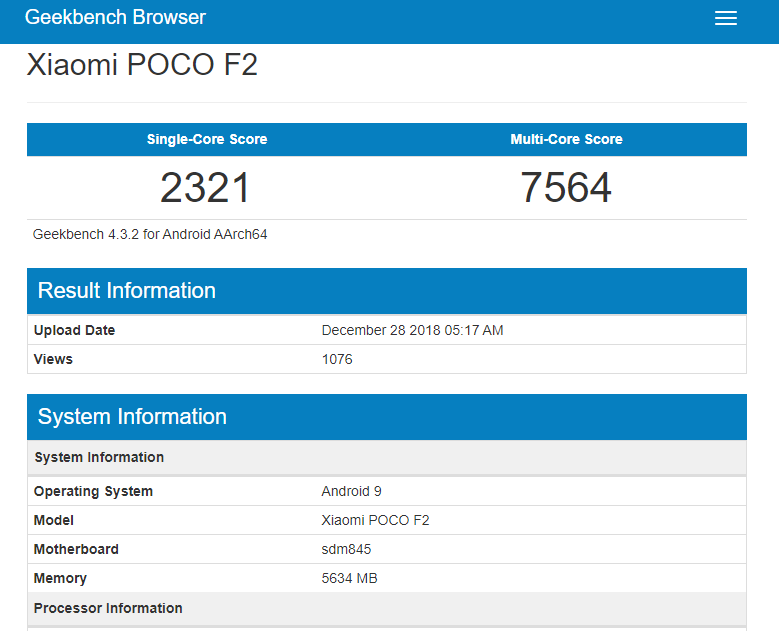 Xiaomi Pocophone F2 Tersenarai Di Laman Penanda Aras Geekbench